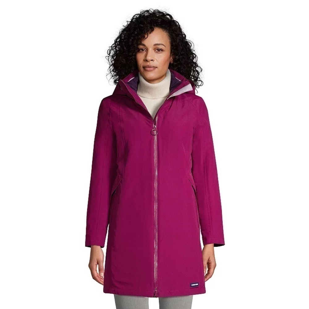 NWT LANDS END Women's Squall 3 in 1 Waterproof Winter Long Coat with Hood/BLACK